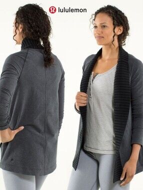 Sz 6 Lululemon Bliss Break Wrap Heathered Dark Grey & Black Open Cardigan